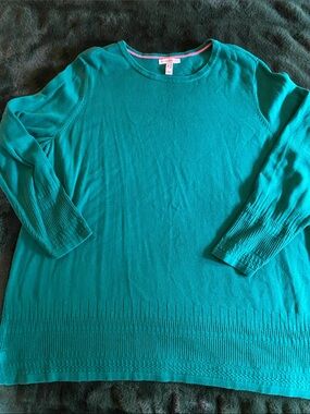 Isaac Mizrahi Teal Scoop Neck Lightweight Knit Sweater